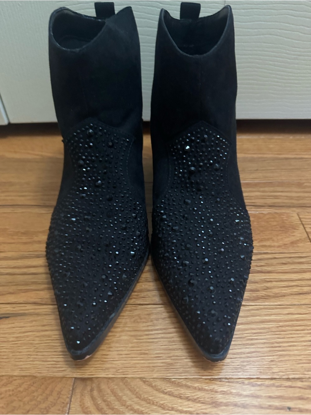 Jessica Simpson Black Suede Pointed Crystal Ankle Booties